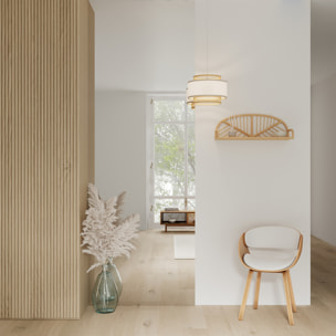 Chaise en bois clair et PU blanc - Adelmar
