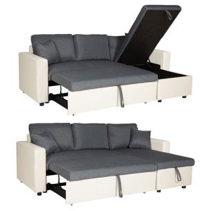 Canapé d'angle convertible CLARK 3 places gris chiné et blanc