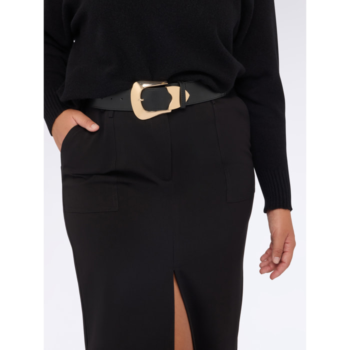 Fiorella Rubino - Cinturón con hebilla oversize dorada - Negro