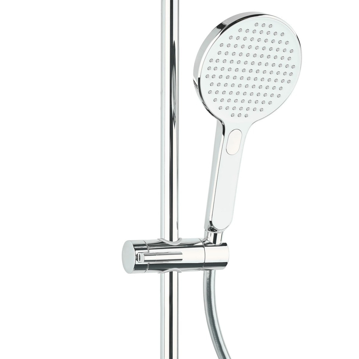 Ensemble de douche avec douchette 3 jets, mitigeur thermostatique, barre 90.5cm, Chrome/Blanc (SATSSTKPF1)