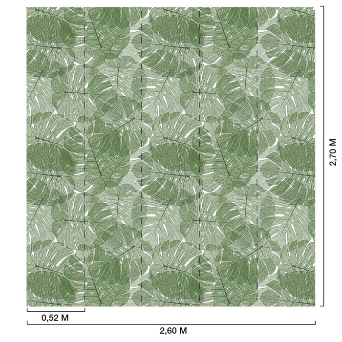 Papier peint feuilles mur de monstera verte Intissé
