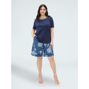 Fiorella Rubino - T-shirt in cotone con applicazione sullo scollo - Blu