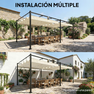 Pérgola de Jardín 6x3 m con Techo Retráctil, Cenador de Jardín con Protección UPF50+, Drenaje, Estructura Metálica, Pabellón para Patio, Terraza, Exterior, Blanco Crema