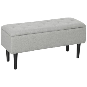 Puff Almacenaje, Banco Almacenaje Plegable, Capacidad de 47 L, 95x38x45 cm, Tapizado en Borreguito, Pie de Cama con Tapa Abatible y Patas de Madera, para Salón, Dormitorio, Entrada, Gris