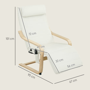 Fauteuil de relaxation massant chauffant style nordique repose-pieds ajustable bois crème