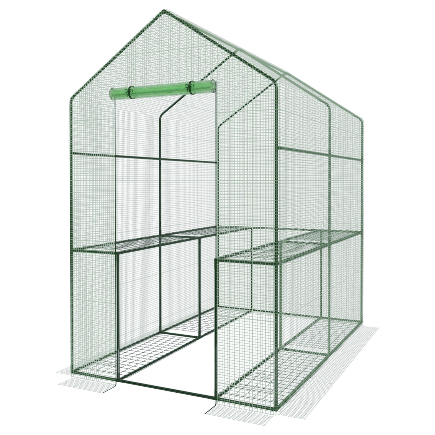 Serra Da Giardino Per Orto Con 4 Ripiani In Metallo Telaio In Acciaio Telo Retinato In Propilene Trasparente Porta Avvolgibile 186x120x190 Cm