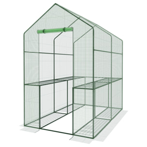 Serra Da Giardino Per Orto Con 4 Ripiani In Metallo Telaio In Acciaio Telo Retinato In Propilene Trasparente Porta Avvolgibile 186x120x190 Cm