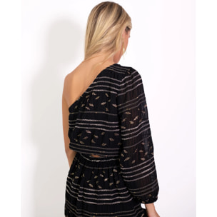 Blusa de mujer asimétrica con brillo.