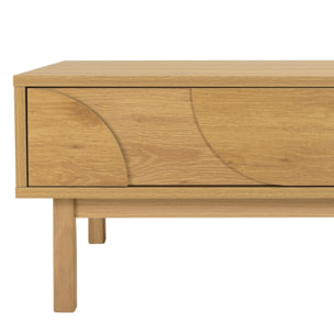 ETHAN - Table basse couleur naturelle 2 tiroirs 2 niches décor motif arrondi