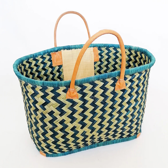 Panier artisanal de Madagascar - Toama GM Turquoise