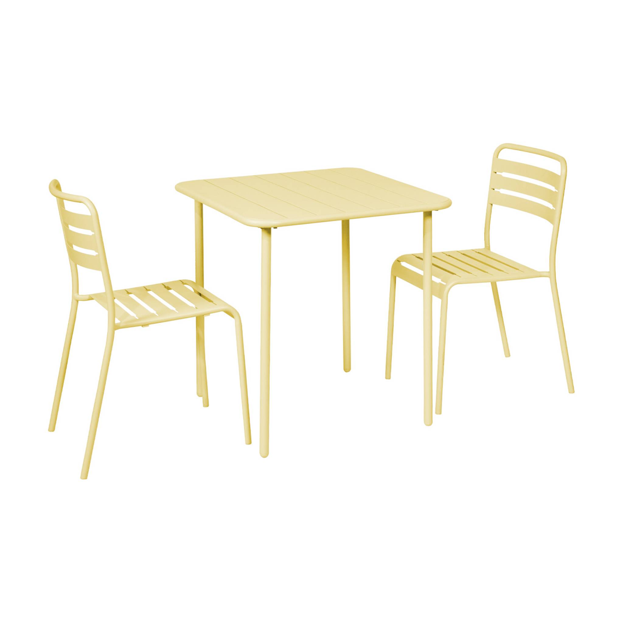 Table de jardin métal + 2 assises jaune Amélia