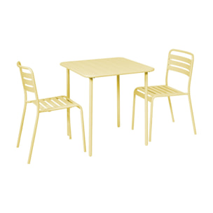 Table de jardin métal + 2 assises jaune Amélia