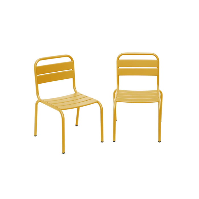 Lot de 2 chaises en métal jaune pour enfant. salon de jardin enfant