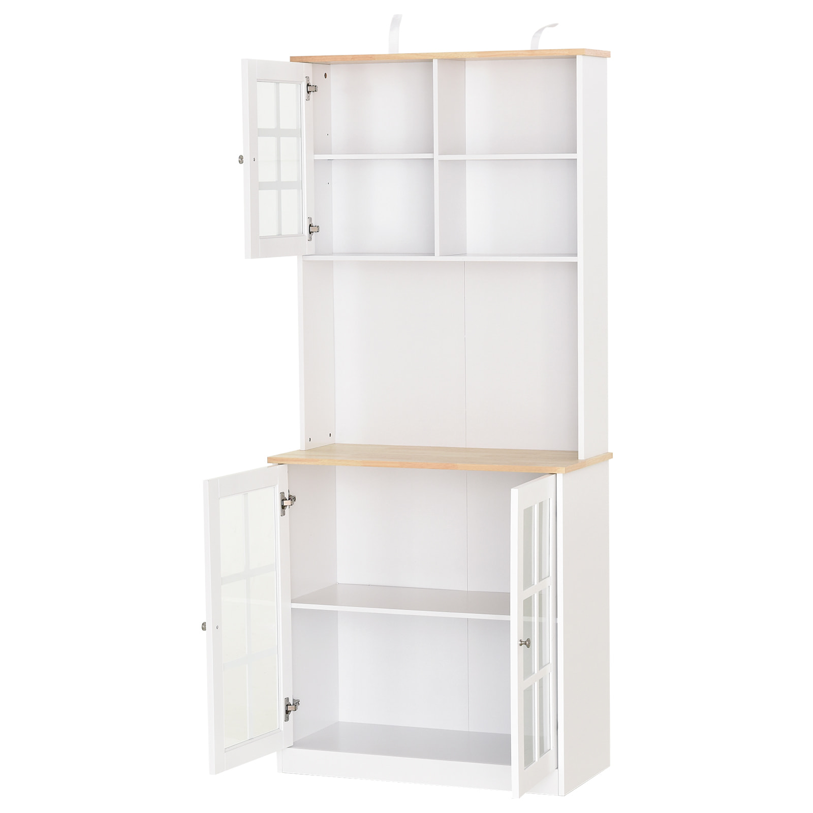 Armoire de cuisine multi-rangements 3 portes vitrine verre avec étagère 2 niches grand plateau MDF blanc chêne