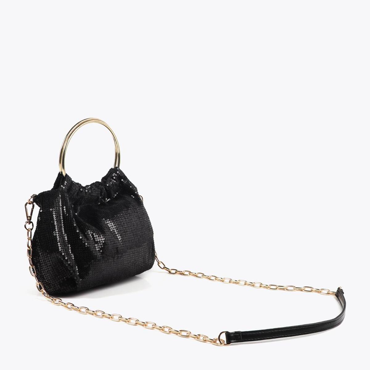 Borsetta in tessuto di paillettes con manico circolare