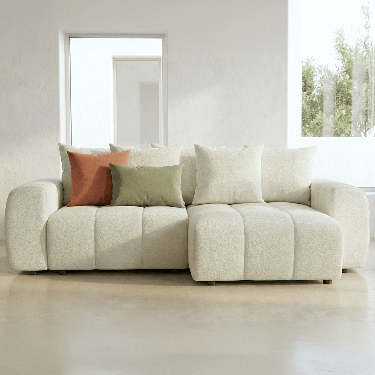 Canapé d'angle convertible réversible 4 places avec coffre de rangement en tissu chenille - RIVOLI