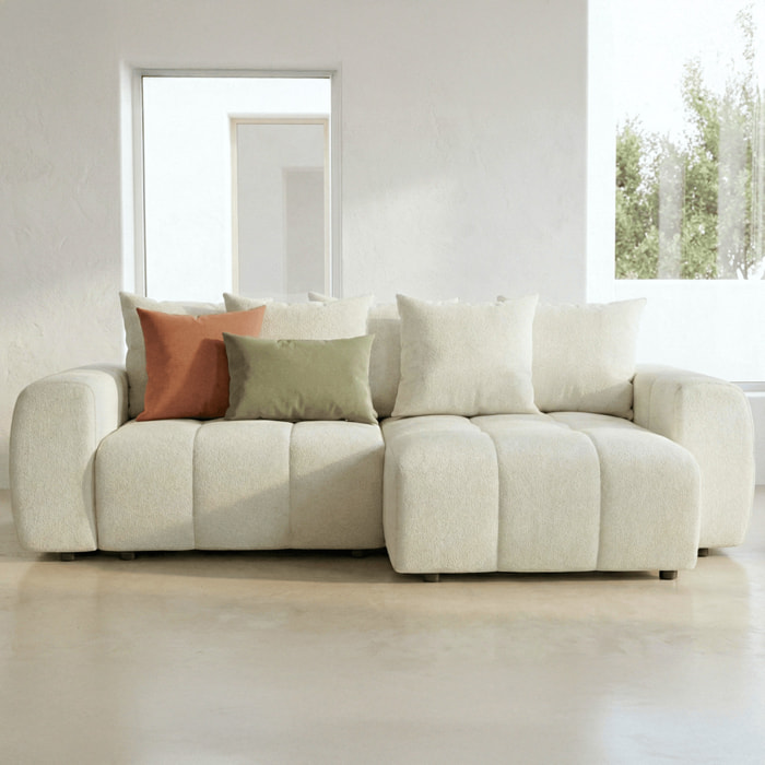 Canapé d'angle convertible réversible 4 places avec coffre de rangement en tissu chenille - RIVOLI