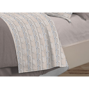 Completo Lenzuola Linea 3027 In Percalle Fantasia Geometrico Disegno Henry Beige