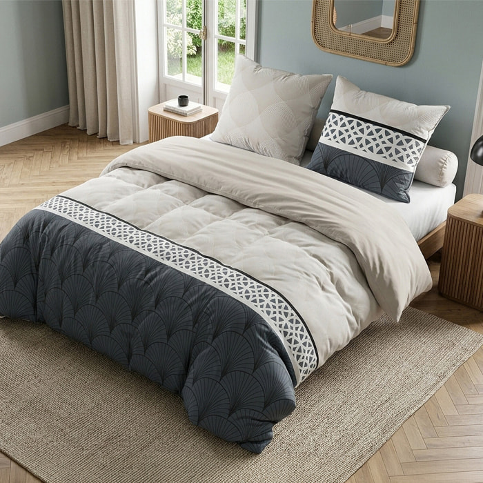 Parure housse de couette imprimé 100% coton - arcadia