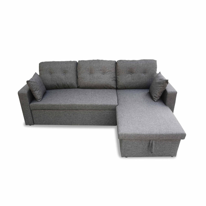 Canapé d'angle convertible en tissu gris chiné foncé - IDA - 3 places. fauteuil d'angle réversible coffre rangement lit modulable