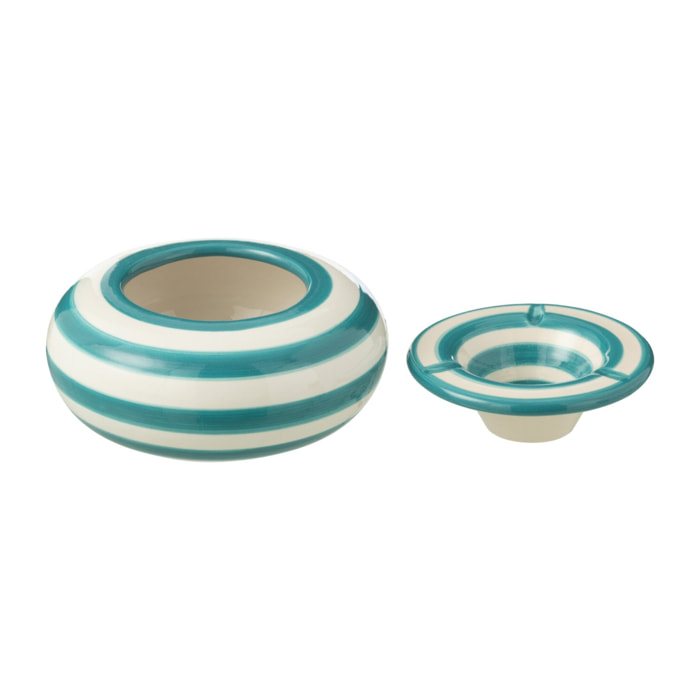 J-Line cendrier Granada Stripes - céramique - blanc/aqua - large