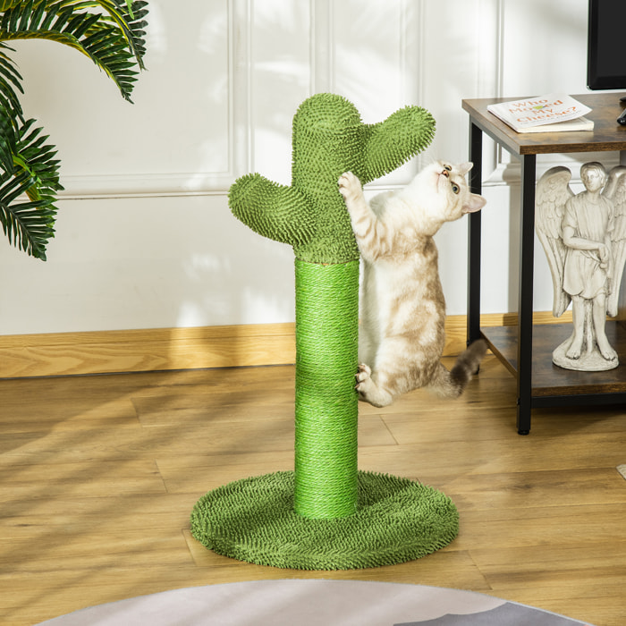 PawHut Albero Tiragraffi per Gatti a Forma di Cactus con Corde in Sisal, 40x40x65cm, Verde