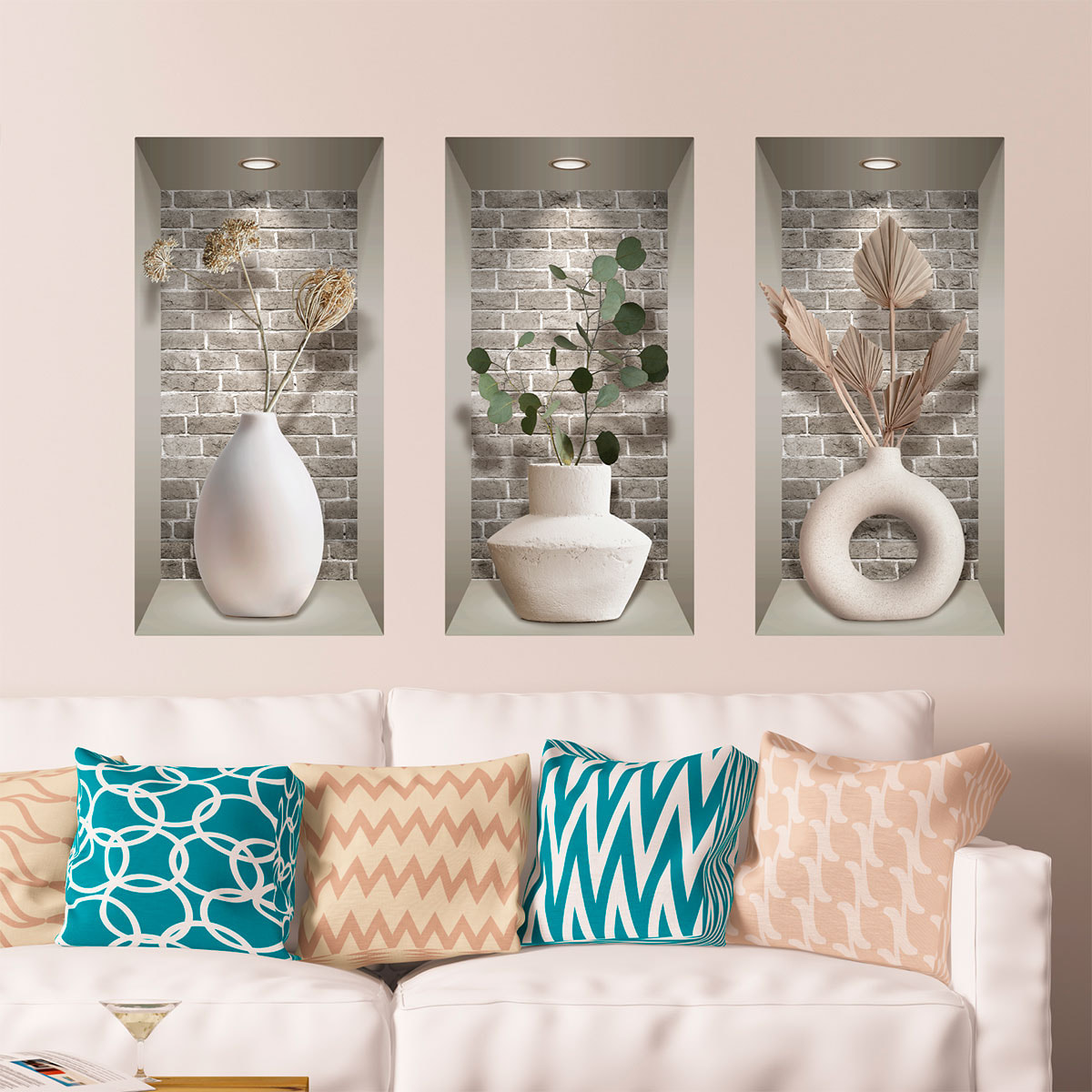 Stickers muraux 3D | Sticker Mural Autocollant effet 3D vases et plantes design - Stickers adhésifs 3D Chambre Salon Trompe l'oeil