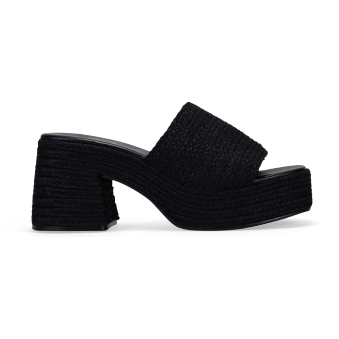 Sandalias de esparto negras con plataforma y tacón
