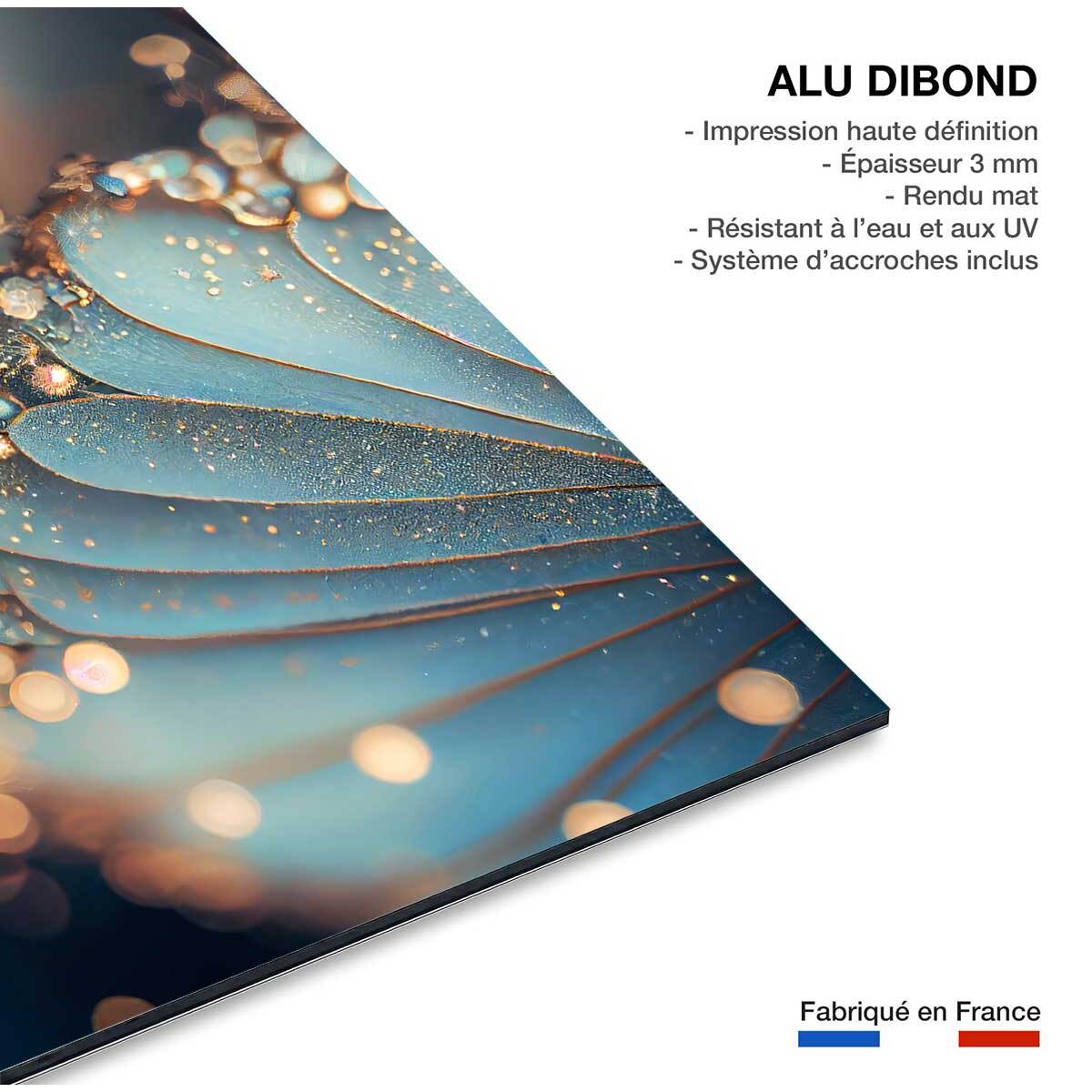 Tableau de fleurs gouttes d'or et petales blancs  Tableau alu Dibond