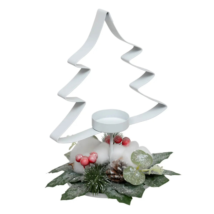 Photophore sapin métal blanc 25cm