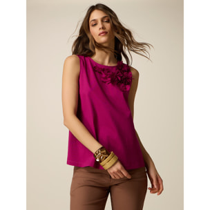 Oltre - Top in cotone con applicazioni floreali - Viola