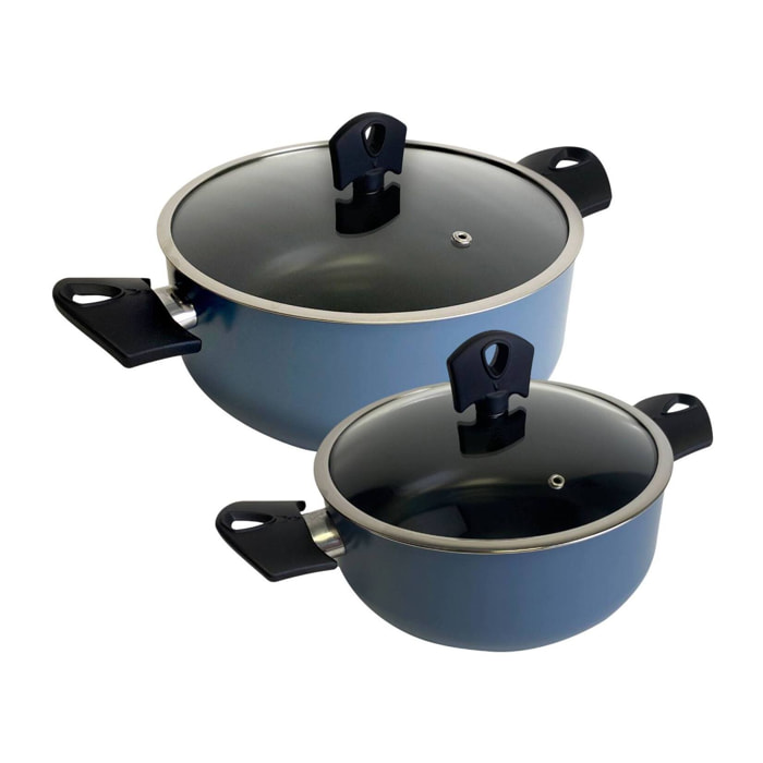 Juego de 2 Cacerolas de Ø20Ø24cm con tapa en Aluminio prensado color Azul NOIA San Ignacio