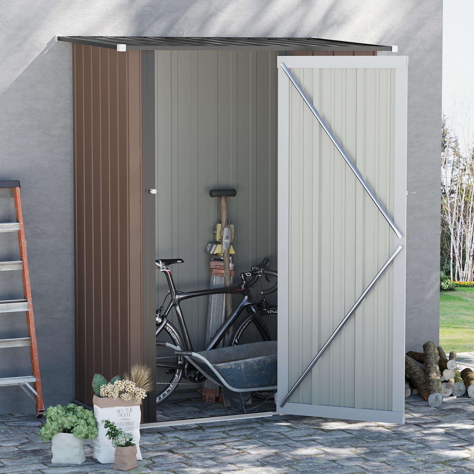 Abri de jardin - remise pour outils - cabanon porte verrouillable - dim. 142L x 84l x 189H cm - tôle d'acier marron blanc