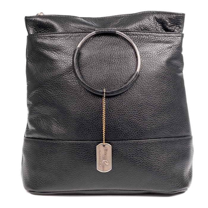 Arzago bolso mochila de piel auténtica Dollaro, con asa de diseño exclusivo anillo metal.