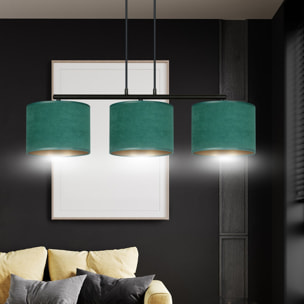 Lampada a sospensione Hilde in acciaio e velluto verde