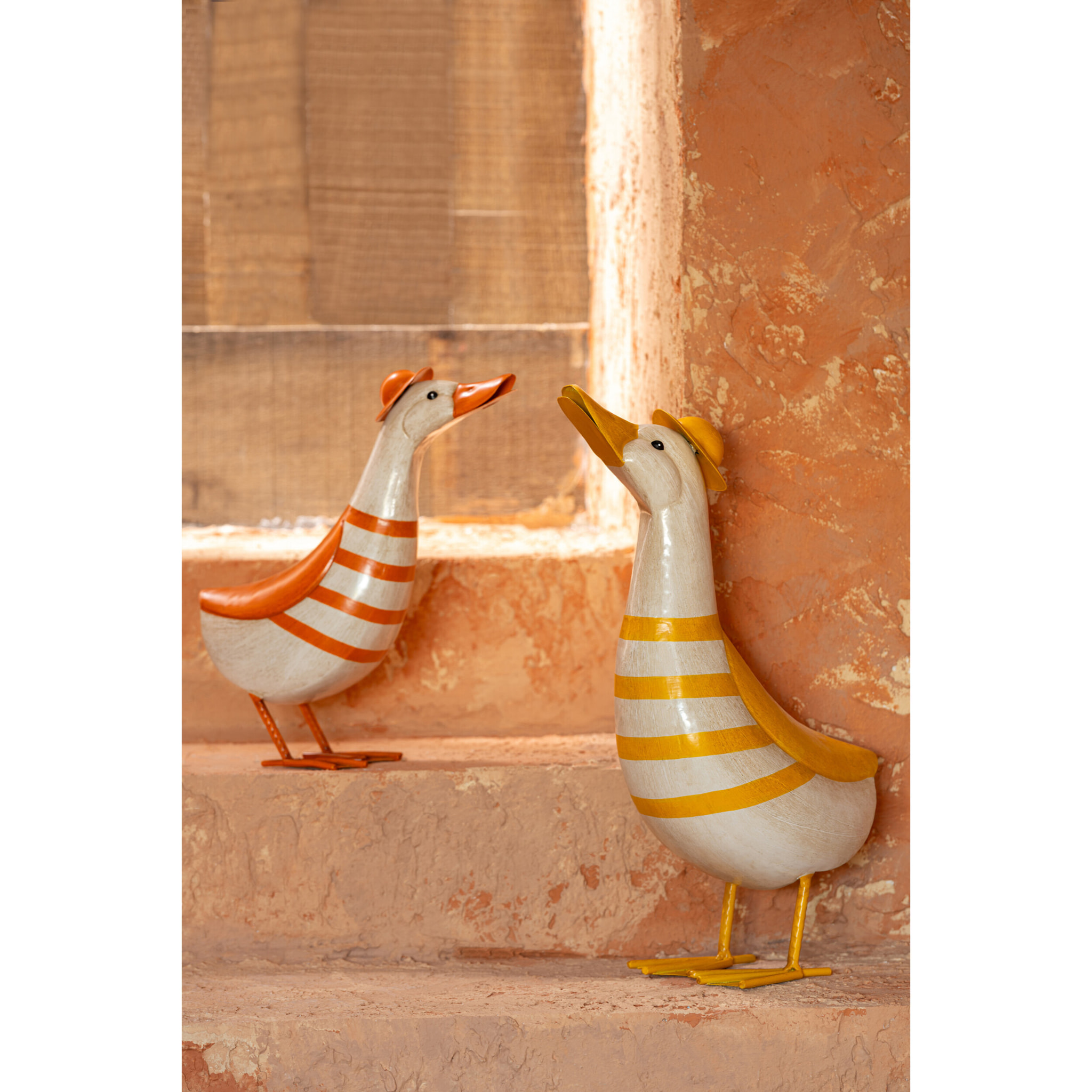 J-Line Canard Ligné décoratif - métal - jaune/blanc cassé - large- 2 pièces