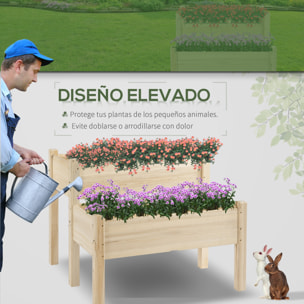 Mesa de Cultivo Huerto Urbano Elevado de Madera de 2 Niveles Mesa de Jardinera para Cultivo Plantas Flores Verduras 86x85x72 cm Madera Natural