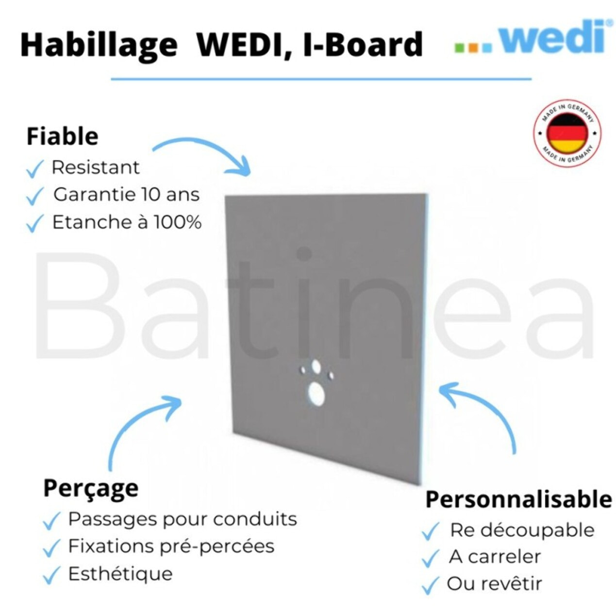 Habillage bati support Wedi I Board avec revetement Wedi I Board top pure blanc