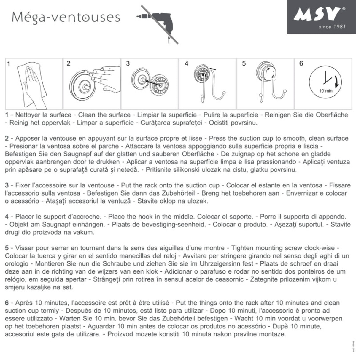 Support mural pour Sèche cheveux à  ventouses Noir MSV
