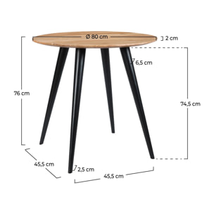 Table ronde 2 personnes en acacia et pieds en métal  D80 cm - Modasa