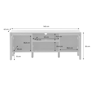 Meuble TV décor bois 2 portes 1 tiroir 140cm naturel - 140 x 42 x 55 cm - Harmony