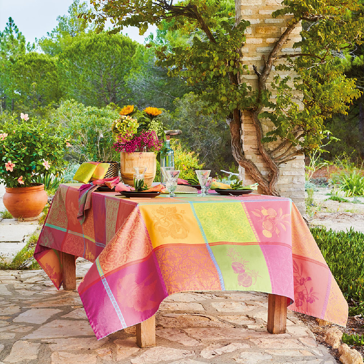 Nappe pur coton motif jacquard multicolore Mille tutti frutti smoothie