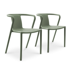 DIEGO - Lot de 2 fauteuils de jardin empilables en Polypropylène vert olive