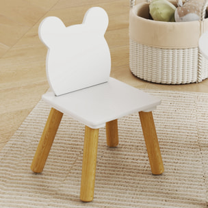 Ensemble table chaises enfant design ourson scandinave - rangement table intégré - blanc aspect bois