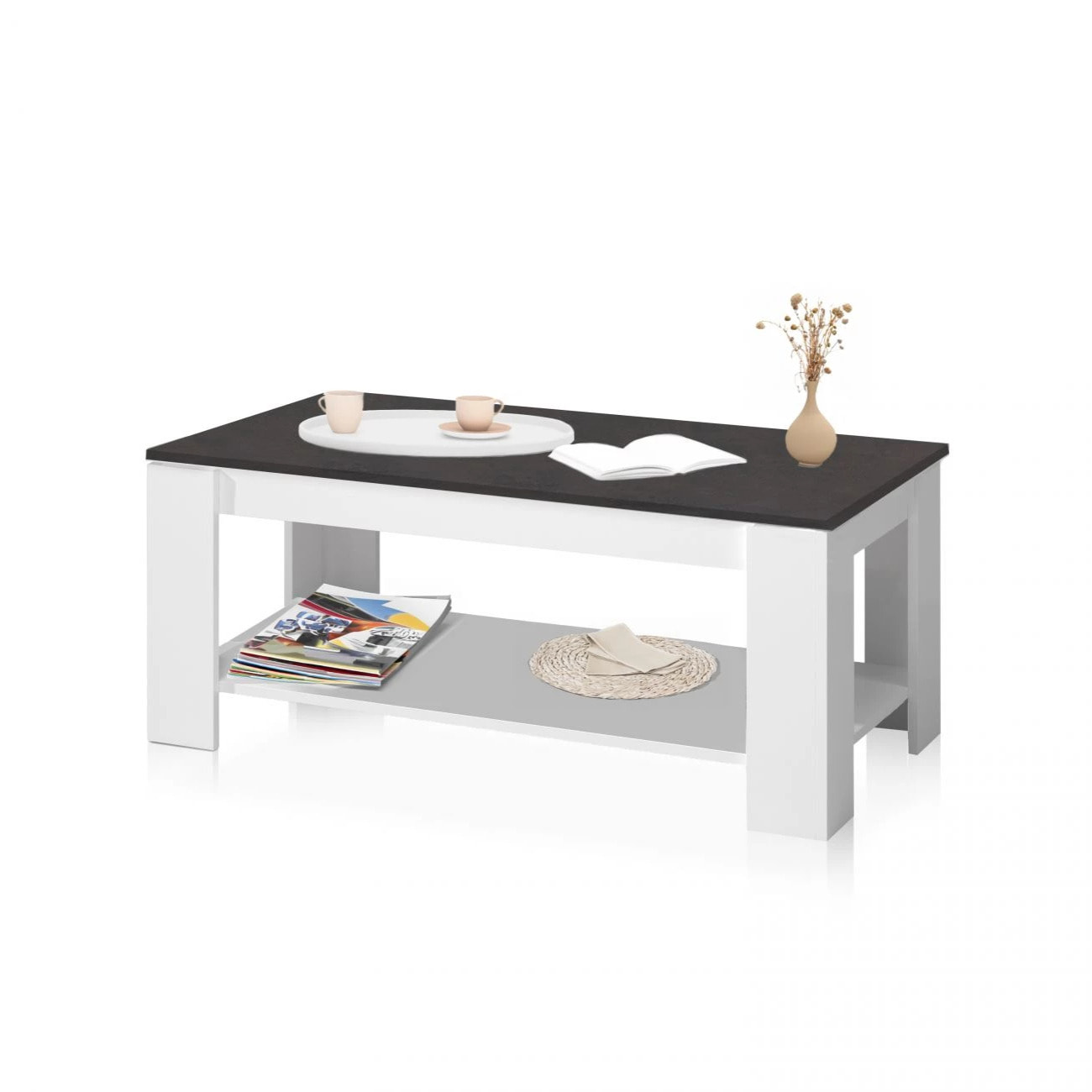 Mesa de centro elevable con almacenaje en blanco mate y óxido 102x43-54 cm Lya Blanco Artik (Blanco Mate) - Óxido
