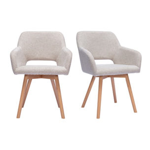 Chaises en tissu effet velours texturé beige et bois clair (lot de 2) LAURETTE