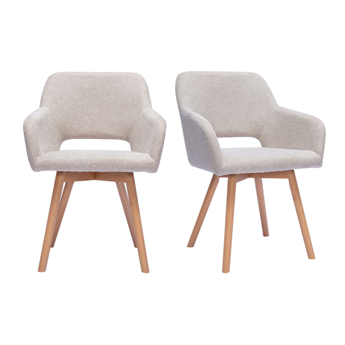Chaises en tissu effet velours texturé beige et bois clair (lot de 2) LAURETTE