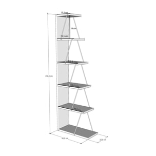 Libreria Dpallanc, Scaffale da ufficio, Mobile portalibri, Biblioteca, 50x22h150 cm, Bianco e Nero