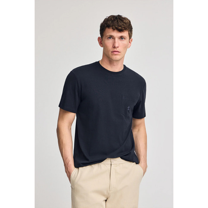 Camiseta azul marino de manga corta con bolsillo y bordado Rigby Best