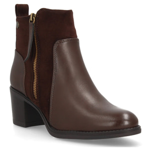 Botines mujer combinados con distintas texturas y cremallera lateral